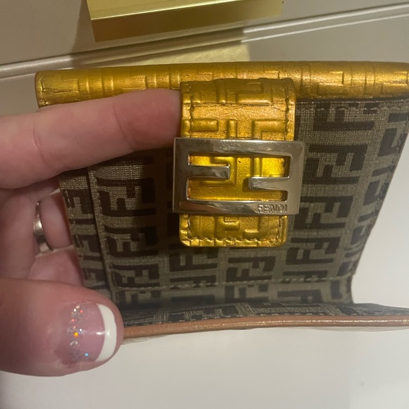 Fendi Zucchino Bifold Compact Wallet in gold metallic monogram; EUC - Picture 7 of 16